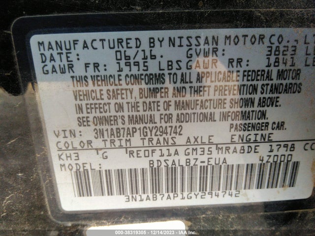 Nissan SENTRA S 2016 3N1AB7AP1GY294742 Image 9