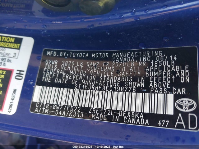Toyota Corolla S Plus 2014 2T1BURHE8EC198776 Image 9