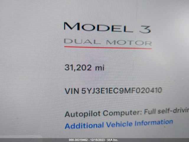 5YJ3E1EC9MF020410 Tesla Model 3 Performance Dual Motor All-wheel Drive