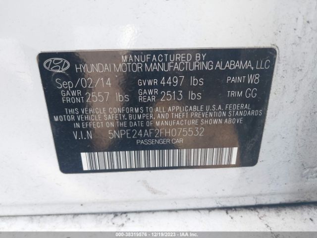 5NPE24AF2FH075532 Hyundai SONATA SE