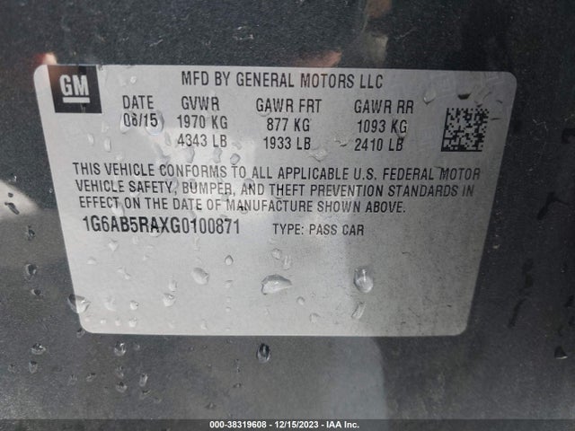 1G6AB5RAXG0100871 Cadillac Ats Luxury Collection