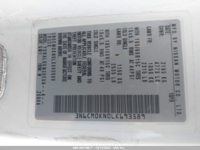 3N6CM0KN0LK693589 Nissan Nv200 Compact Cargo S Xtronic Cvt
