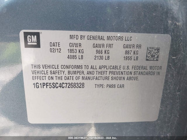 2012 CHEVROLET CRUZE 1LT VIN: 1G1PF5SC4C7268328