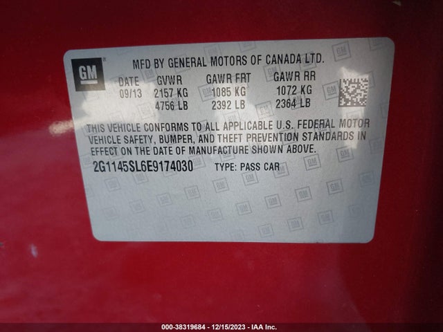 Chevrolet Impala 1lz 2014 2G1145SL6E9174030 Image 9