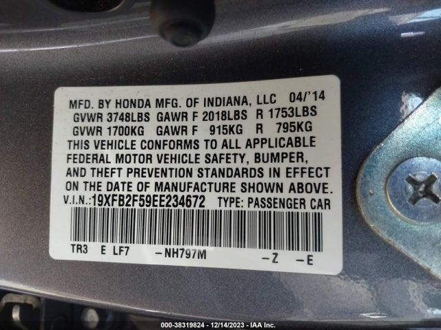 Honda Civic Lx 2014 19XFB2F59EE234672 Image 9