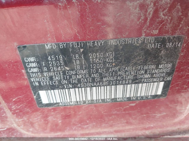 2015 SUBARU LEGACY 2.5I VIN: 4S3BNAA66F3014849