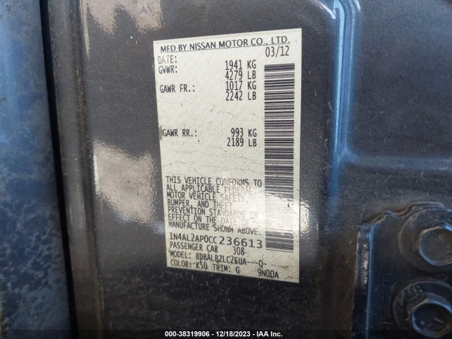 2012 NISSAN ALTIMA 2.5 S VIN: 1N4AL2AP0CC236613