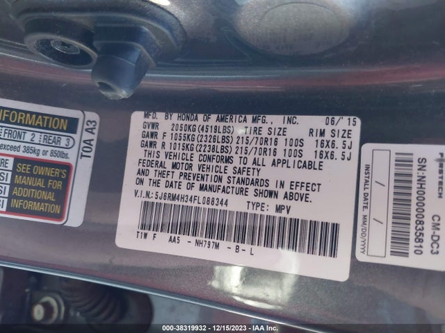 Honda CR-V LX 2015 5J6RM4H34FL088344 Image 9