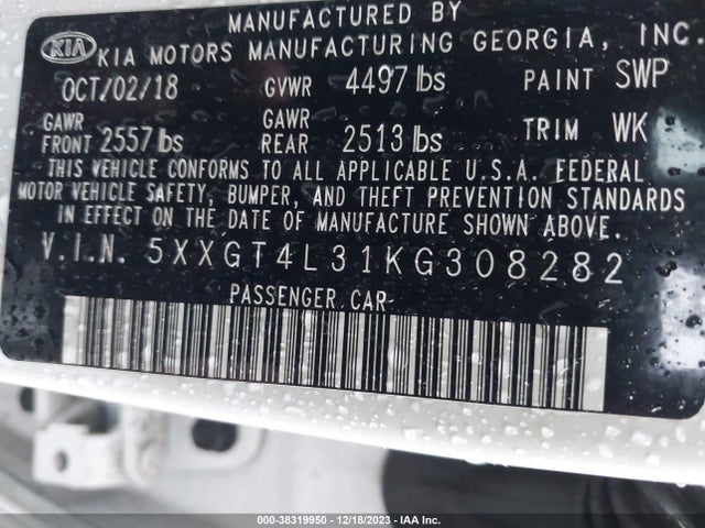 5XXGT4L31KG308282 KIA Optima Lx