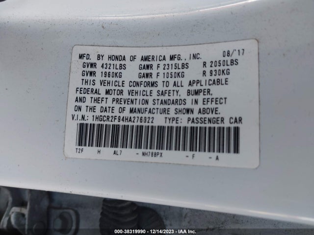 Honda Accord Ex-l 2017 1HGCR2F94HA276922 Image 9