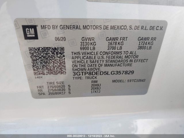 3GTP8DED5LG357829 GMC Sierra 1500 2wd  Short Box Slt
