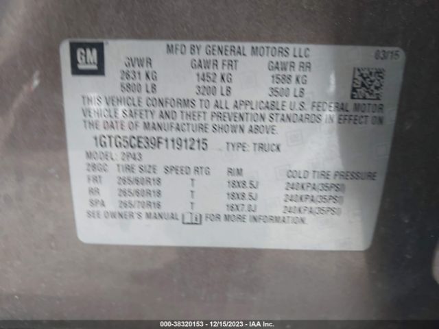 1GTG5CE39F1191215 GMC CANYON SLT