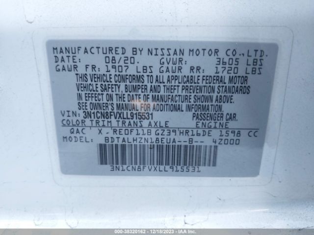3N1CN8FVXLL915531 Nissan Versa Sr Xtronic Cvt