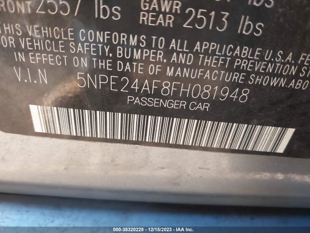 38320228 :رقم المزاد ، 5NPE24AF8FH081948 vin ، 2015 Hyundai Sonata Se مزاد بيع
