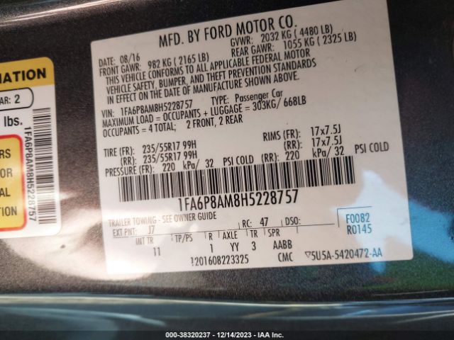 2017 FORD MUSTANG 1FA6P8AM8H5228757 Photo 8