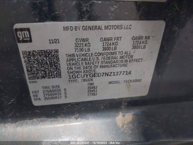 1GCUYGED7NZ137714 Chevrolet Silverado 1500 Ltd 4wd  Short Bed Ltz