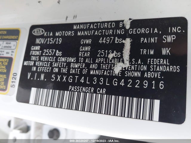 KIA Optima Lx 2020 5XXGT4L33LG422916 Image 9