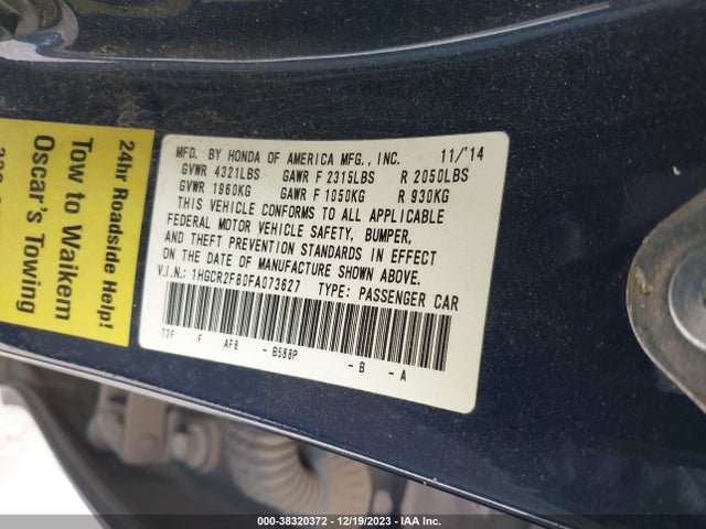 Honda Accord Ex-l 2015 1HGCR2F80FA073627 Image 9