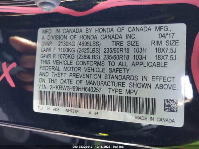 2HKRW2H99HH640257 Honda Cr-v Touring