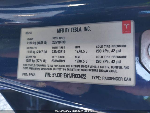 5YJ3E1EA1JF033422 Tesla MODEL 3