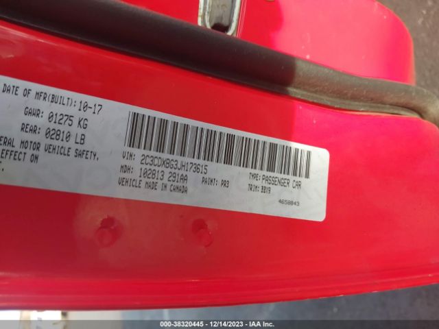 2C3CDXBG3JH173615 Dodge Charger Sxt Rwd
