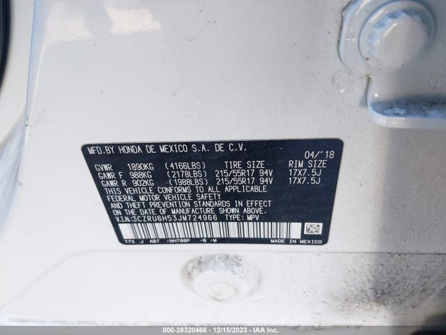 2018 HONDA HR-V EX VIN: 3CZRU6H53JM724966