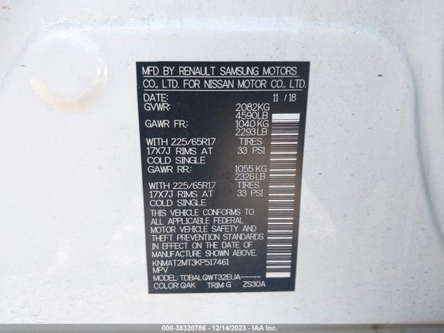 Nissan ROGUE SV 2019 KNMAT2MT3KP517461 Image 9