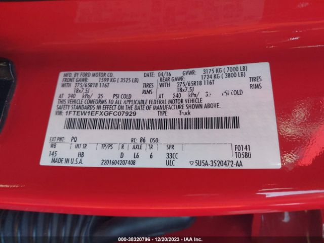 1FTEW1EFXGFC07929 Ford F-150 Lariat