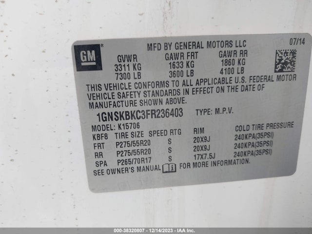 Chevrolet Tahoe Lt 2015 1GNSKBKC3FR236403 Image 9