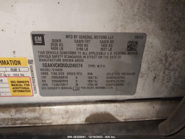 2013 BUICK ENCLAVE LEATHER VIN: 5GAKVCKD5DJ249374