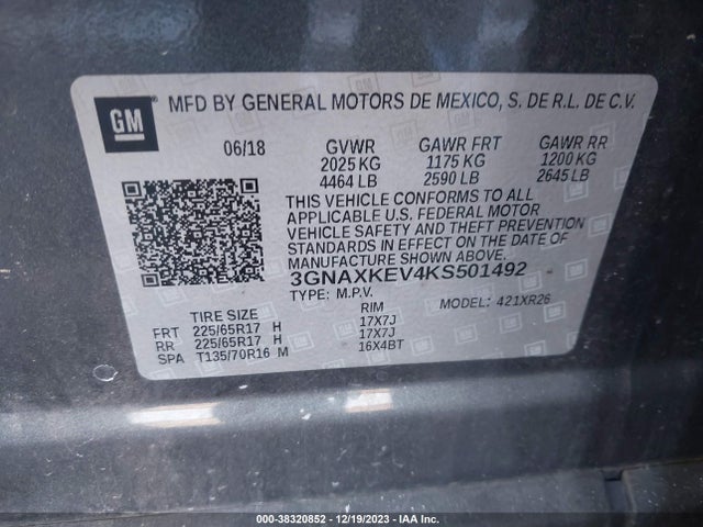 Chevrolet EQUINOX LT 2019 3GNAXKEV4KS501492 Image 9