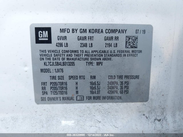 Chevrolet Trax Fwd Lt 2020 KL7CJLSB4LB013205 Image 9