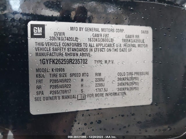 2009 CADILLAC ESCALADE ESV 1GYFK26259R235702 Photo 8