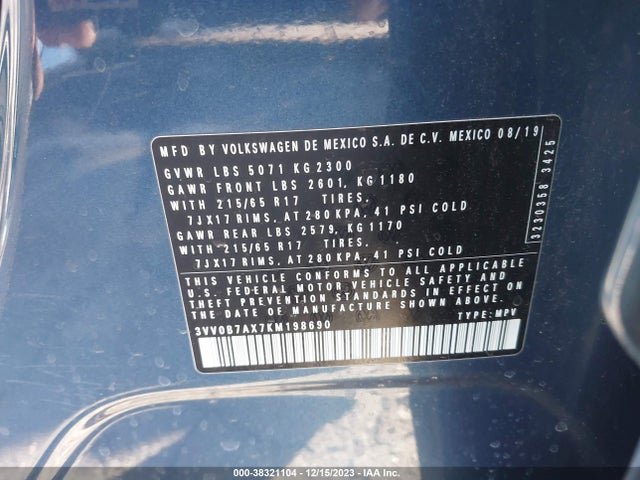 3VV0B7AX7KM198690 Volkswagen Tiguan 2.0t S