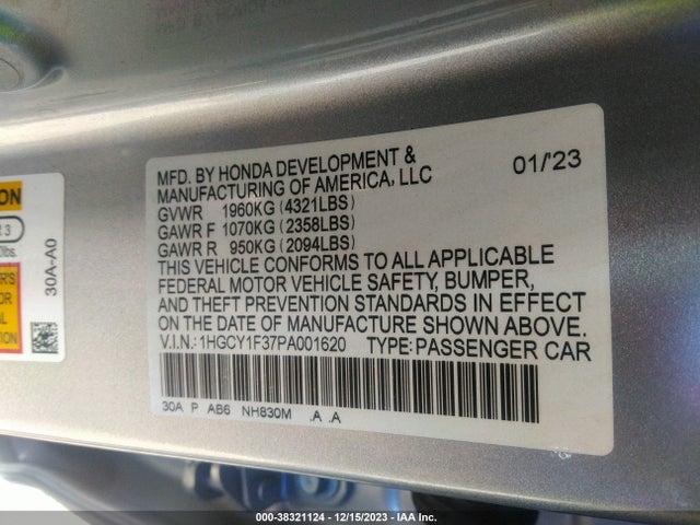Honda ACCORD EX 2023 1HGCY1F37PA001620 Image 9