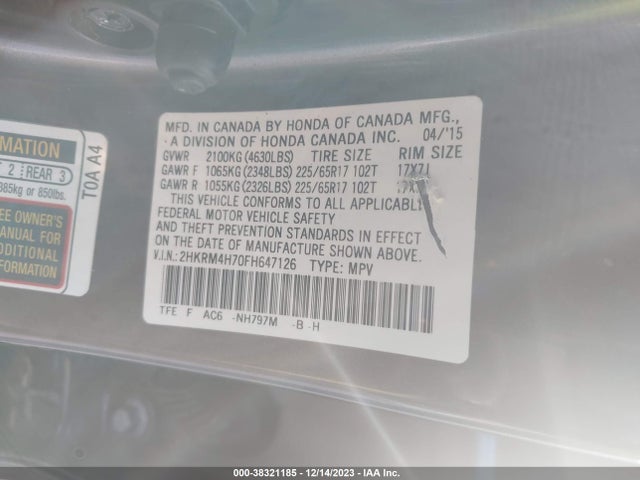 Honda Cr-v Ex-l 2015 2HKRM4H70FH647126 Image 9