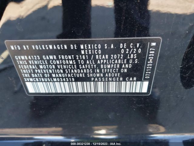 3VWCB7BU5LM034319 Volkswagen Jetta 1.4t R-line/1.4t S/1.4t Se