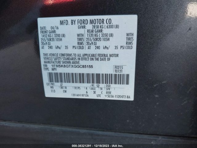 1FM5K8GTXGGC85155 Ford EXPLORER SPORT