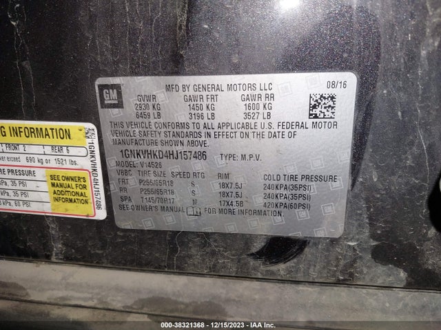 Chevrolet Traverse 2lt 2017 1GNKVHKD4HJ157486 Image 9
