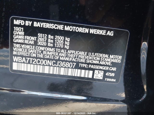 BMW 740I 2022 WBA7T2C00NCJ36807 Image 9