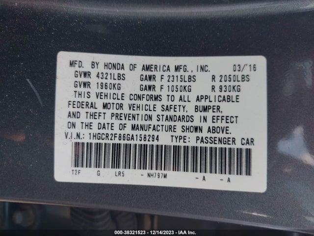 Honda Accord Ex-l 2016 1HGCR2F86GA158294 Image 9