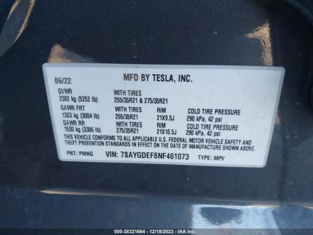 2022 TESLA MODEL Y 7SAYGDEF8NF461073 Photo 8