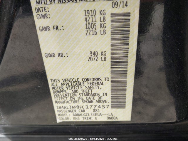 Nissan Altima 2.5 S 2015 1N4AL3AP9FC177457 Image 9