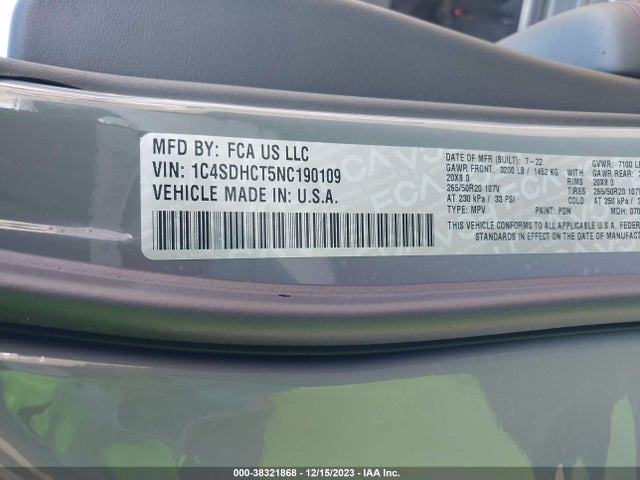 Dodge Durango R/t Plus Rwd 2022 1C4SDHCT5NC190109 Image 9