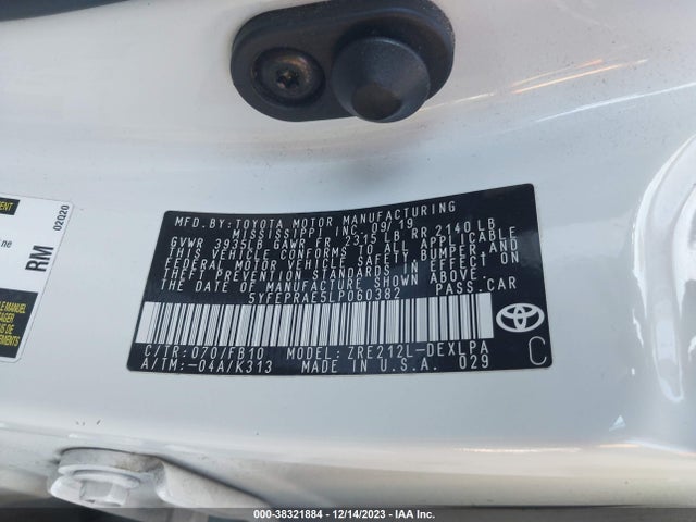 2020 TOYOTA COROLLA LE VIN: 5YFEPRAE5LP060382