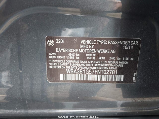 BMW 320i 2015 WBA3B1G57FNT02781 Image 9