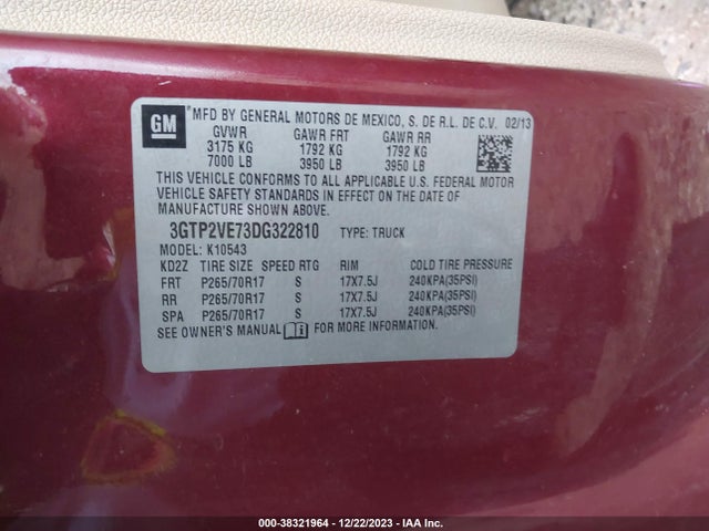 2013 GMC SIERRA 1500 SLE VIN: 3GTP2VE73DG322810