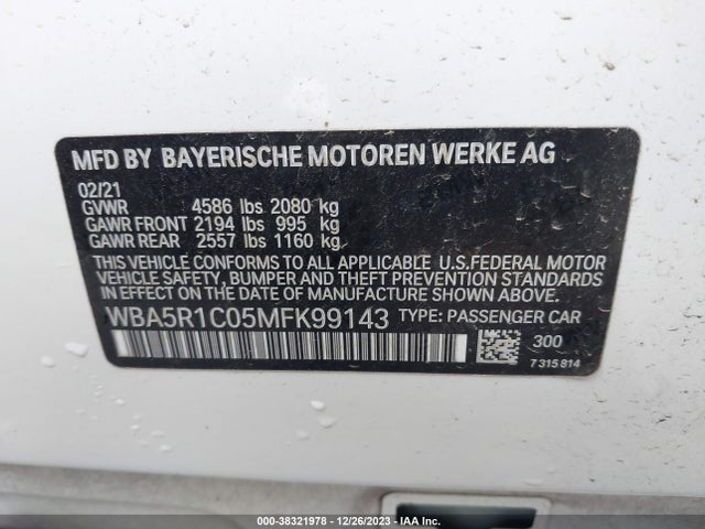 BMW 330I 2021 WBA5R1C05MFK99143 Image 9