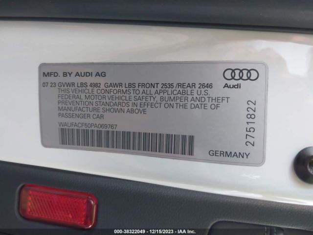 WAUFACF50PA069767 Audi A5 Sportback Premium Plus 45 Tfsi S Line Quattro S Tronic