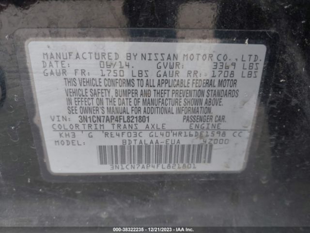 3N1CN7AP4FL821801 Nissan Versa 1.6 S